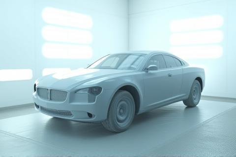 Car body inside a professional painting booth for a flawless finish.