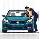 Illustration of a technician repairing a car part and performing a quality check.
