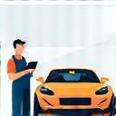 Illustration of a technician checking in a vehicle.
